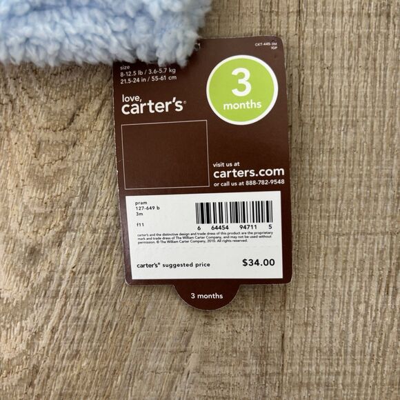 Carter's Baby Boy Bear Pram 3 Month Blue Fuzzy Hooded Comfy Fleece Outdoor Warm - Picture 6 of 11